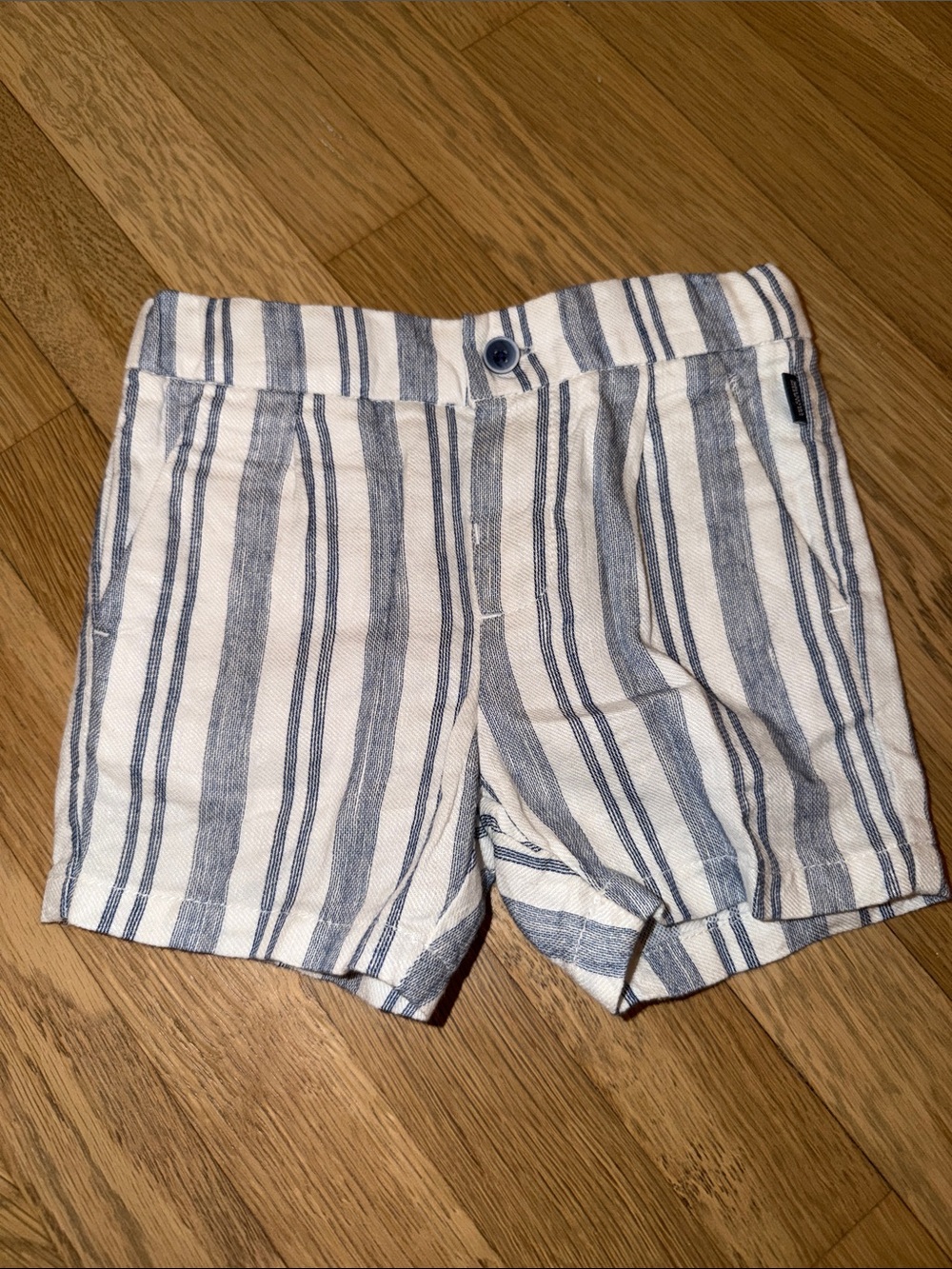 Mayoral White & Blue Striped Linen-Blend Kids Shorts